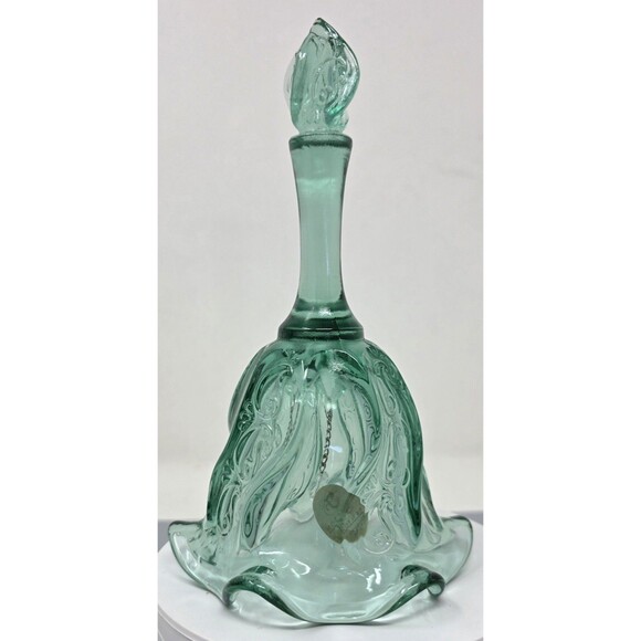 FENTON Glass Sea Mist Green Bell Paisley Swirl Ruffled Edge 7" Collectible Vtg - Picture 4 of 14